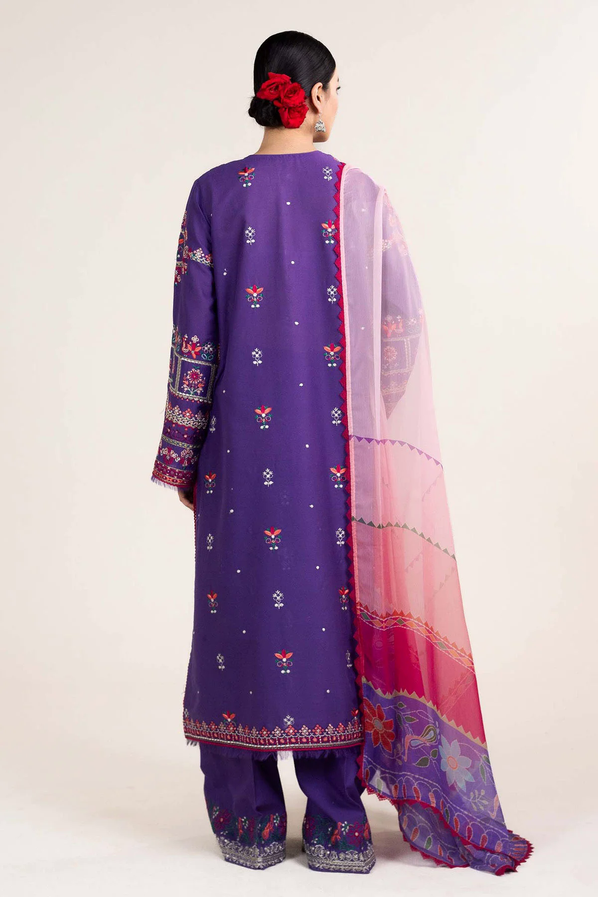 Embroidered Dhanak 3pc with Printed Shawal- GA1974 Embroidered Dhanak 3pc with Printed Shawal- GA1974