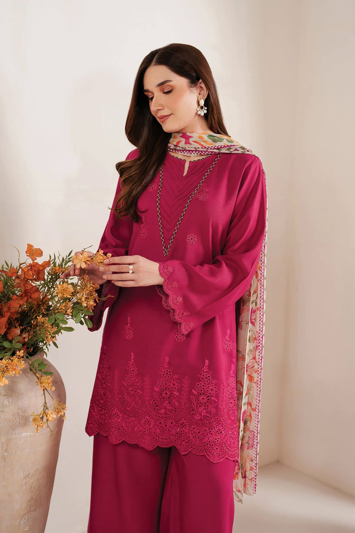 Baroque 3PC Embroidered Chickenkari Lawn with Chiffon Dupatta -GA2048