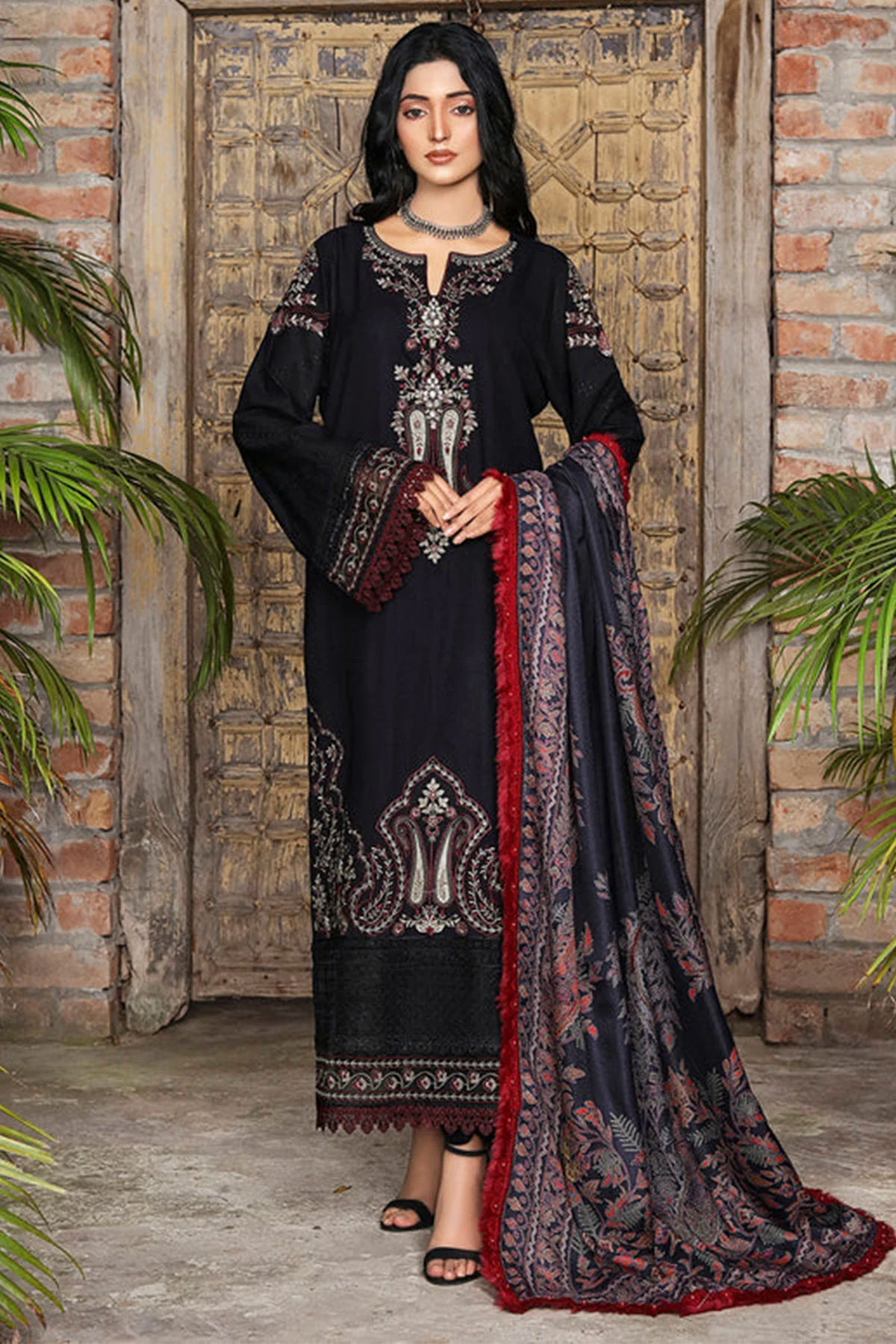 Fereydun Luxury Embroidered Dhanak 3pc With Printed Whool Shawal-GA1934