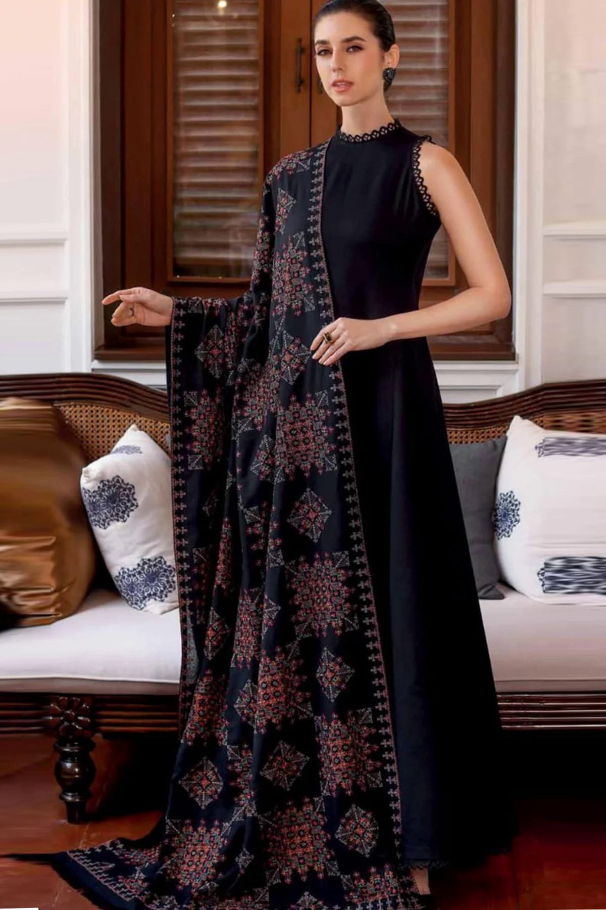 3PC Dhanak with Embroidered Shawl - GA1788