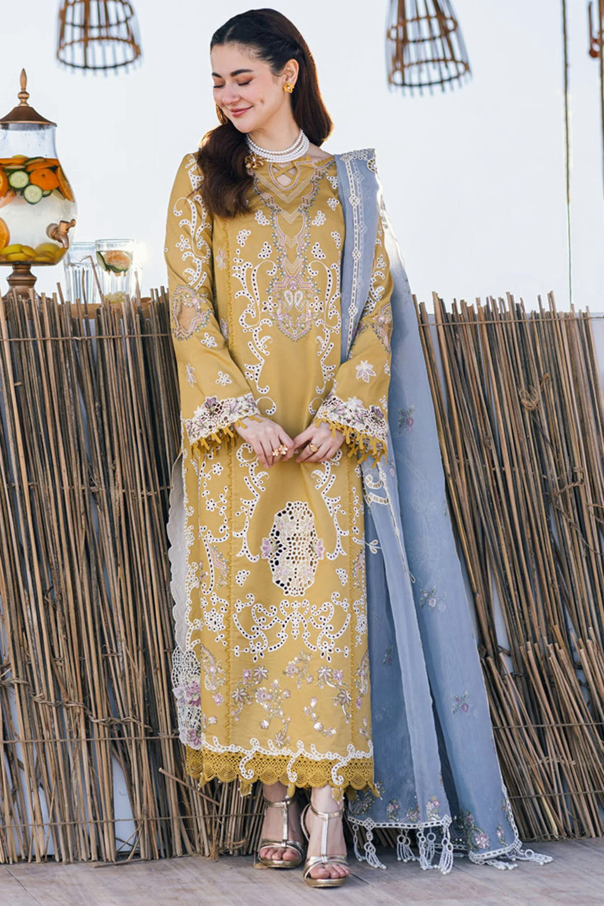 Embroidered Lawn 3pc with Embroidered Slub Net dupatta-GA1894
