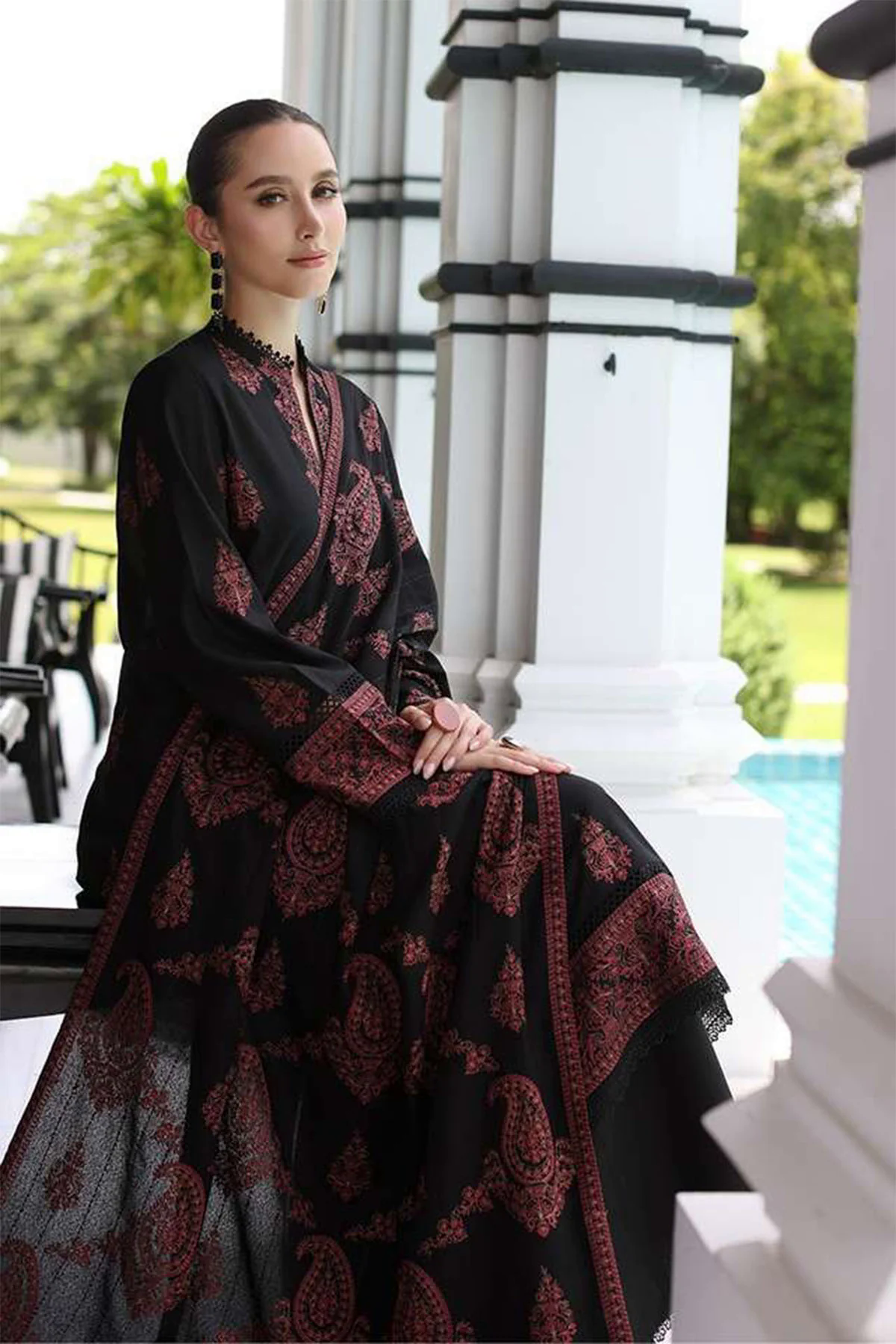 3PC Embroidered Dhanak Suit with Heavy Embroidered Shawal -GA1965